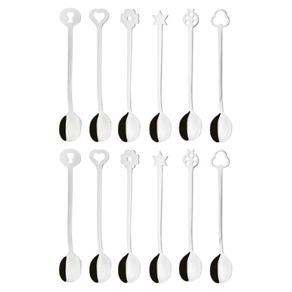 Eclectic Sambonet Party Portafortuna mirror finish stainless steel spoon set with decorative icon terminals