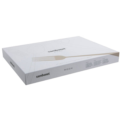Eclectic Sambonet Rock Mirror 36-piece cutlery set in its branded white presentation box for six people.