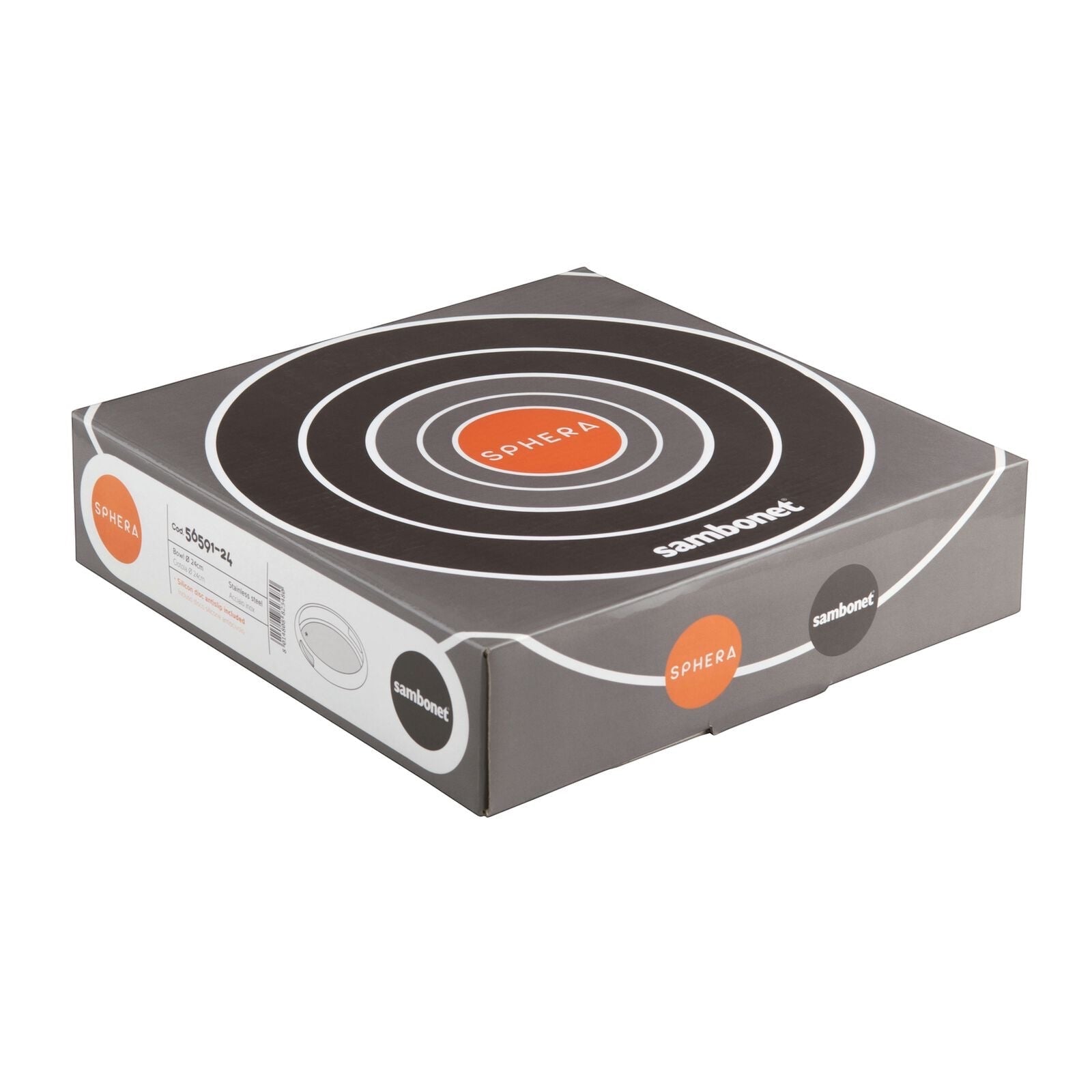 Eclectic Sambonet Sphera serving bowl product packaging box with circular branding and orange accents