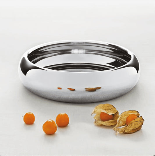 Eclectic Sambonet Sphera 12 cm stainless steel serving bowl with a mirror-polished finish and organic curved design.