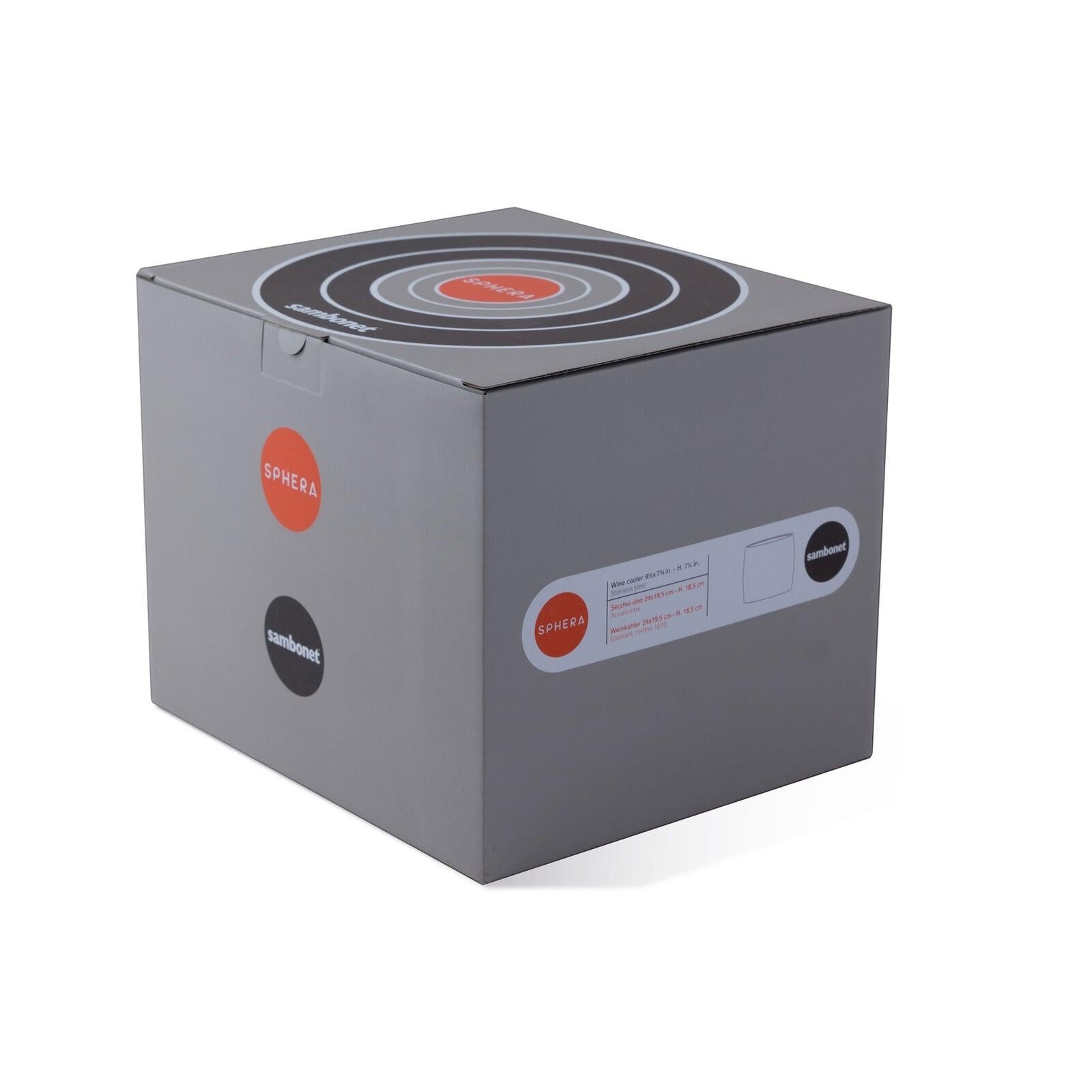 Eclectic Sambonet Sphera oval wine cooler product packaging box with branding and product details
