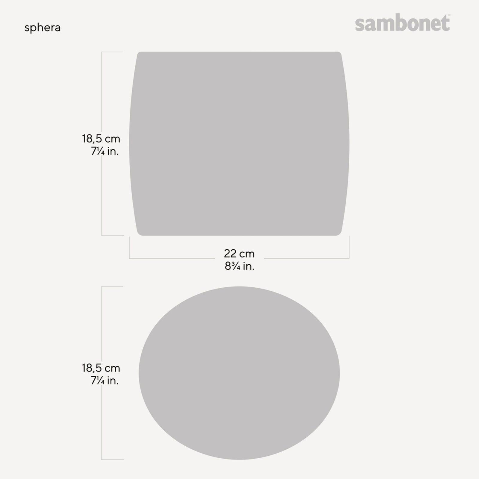 Eclectic Sambonet Sphera oval wine cooler technical dimensions diagram showing 22cm length and 18.5cm height and width