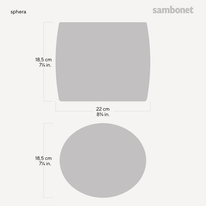 Eclectic Sambonet Sphera oval wine cooler technical dimensions diagram showing 22cm length and 18.5cm height and width