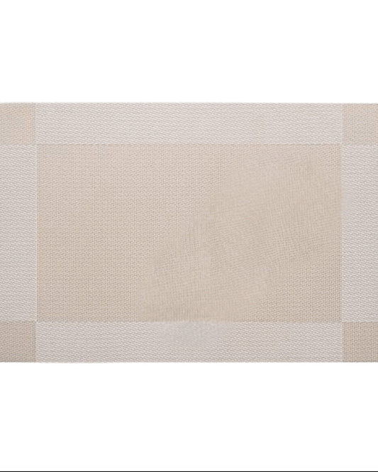 Eclectic sand coloured rectangular PVC placemat with a subtle woven texture and a clean border design.