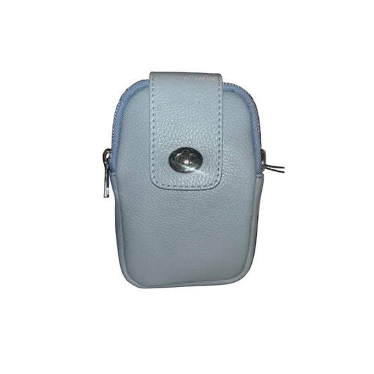 Eclectic Siena light blue Italian leather phone crossbody bag with silver hardware and front slip pocket