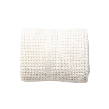Eclectic Soft Cloud white cotton cellular baby blanket with a breathable knit texture for nursery comfort.