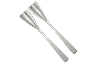 Eclectic Turin mirror polished stainless steel salad servers with a seamless contemporary design.
