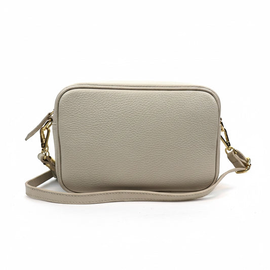 Eclectic Venezia cream Italian leather crossover bag with gold hardware and tassel detail