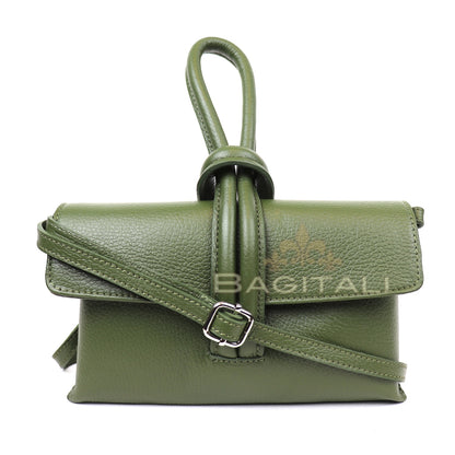 Eclectic Venezia olive green pebbled leather wristlet bag with a detachable strap and minimalist design