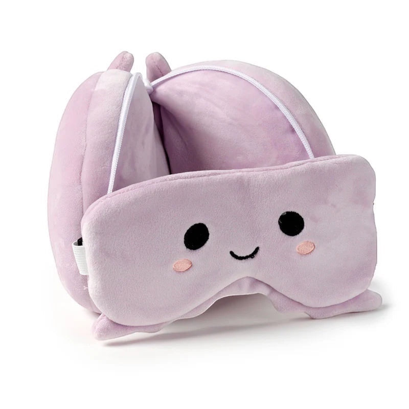 Eclectic Wendy the Octopus 2-in-1 plush travel pillow and matching eye mask in soft light purple polyester spandex
