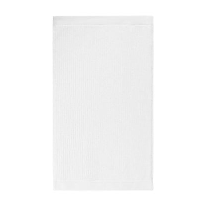 Eclectic white 100% cotton guest towel with a soft velvety finish and 430 gsm absorbent texture.