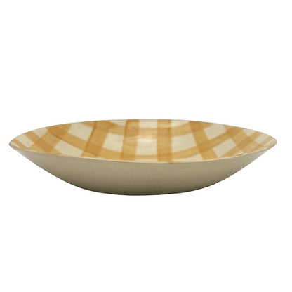 Eclectic Wonki Ware extra large stoneware serving bowl with a hand-painted tan and cream checkered pattern