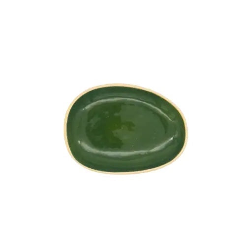 Eclectic Wonki Ware handmade green glazed ceramic oval dish for serving or decor