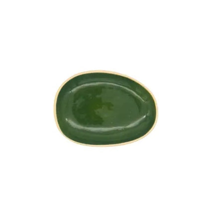 Eclectic Wonki Ware handmade green glazed ceramic oval dish for serving or decor