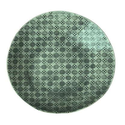 Eclectic Wonki Ware extra large round stoneware serving bowl in sage green with a hand-impressed geometric pattern.