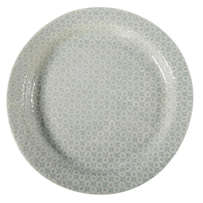 Eclectic Wonki Ware large Mediterranean pottery platter with a grey and white geometric floral pattern