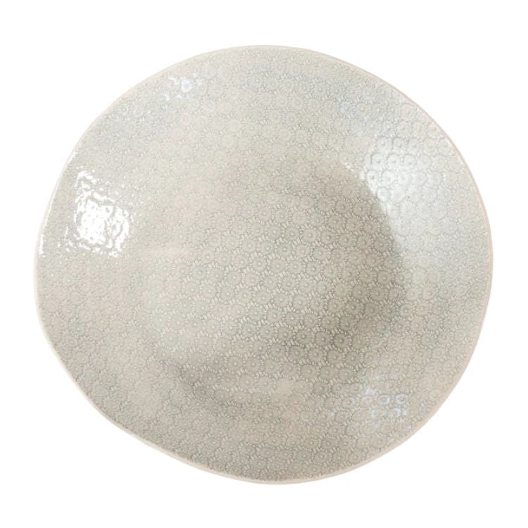Eclectic Wonki Ware extra large stoneware serving bowl with a grey textured pattern and organic, handcrafted shape.