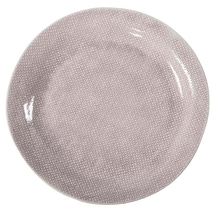 Eclectic Wonki Ware large Mediterranean platter in a soft mauve tone with a unique hand-applied honeycomb pattern.
