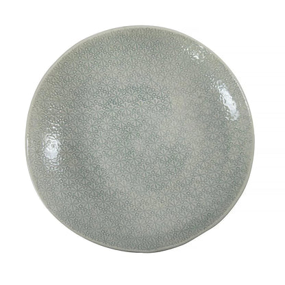 Eclectic Wonki Ware large handmade pottery spaghetti bowl with a grey and white intricate floral pattern