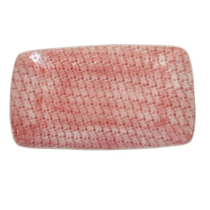 Eclectic Wonki Ware large rectangular pottery trough in pink with a delicate hand-painted floral pattern