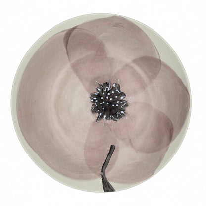 Eclectic Wonki Ware Poppy Collection handcrafted pottery salad bowl with a hand-painted soft brown floral design.