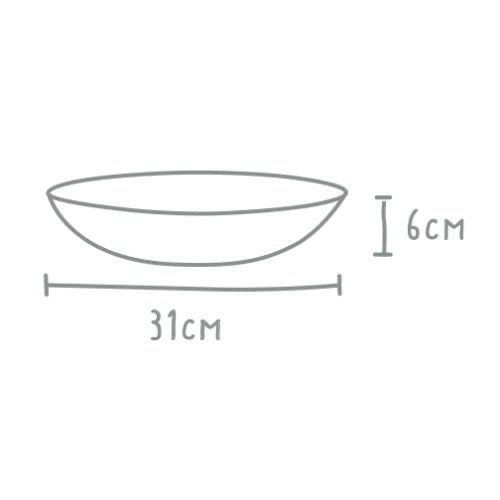 Eclectic Wonki Ware Poppy Collection large spaghetti bowl dimensions diagram showing 31cm width and 6cm depth