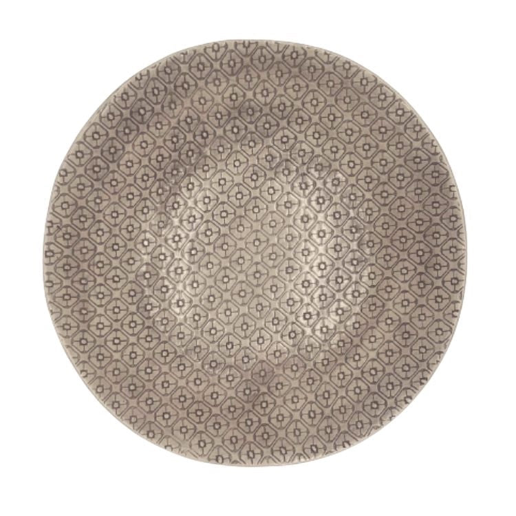 Eclectic Wonki Ware extra large round stoneware serving bowl with a hand-impressed geometric pattern in neutral tones.
