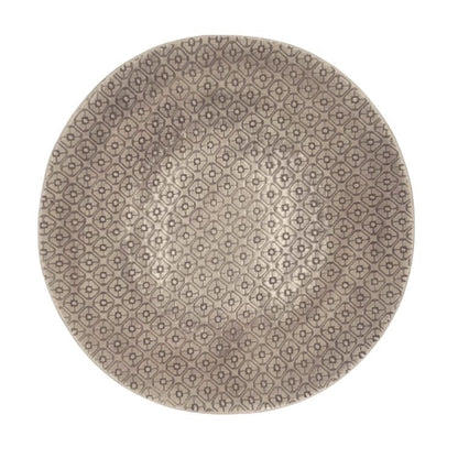 Eclectic Wonki Ware extra large round stoneware serving bowl with a hand-impressed geometric pattern in neutral tones.