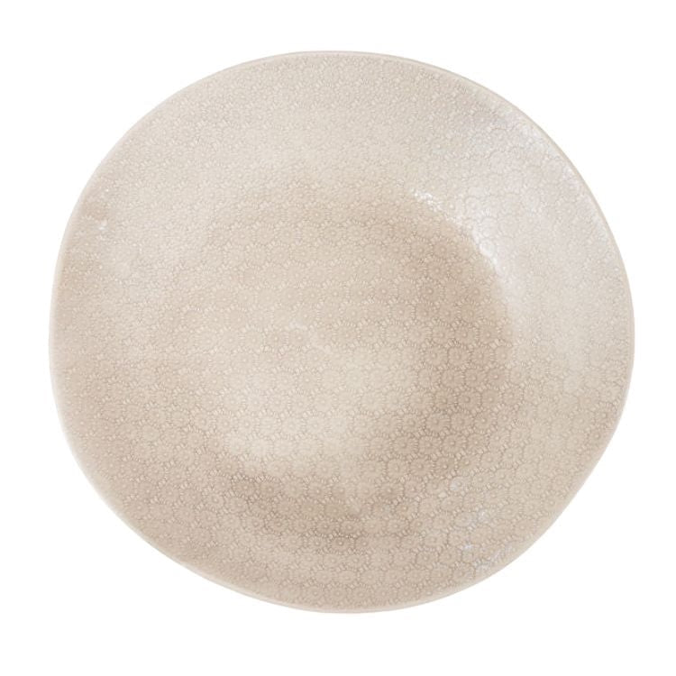 Eclectic Wonki Ware extra large stoneware serving bowl in a neutral tone with a unique hand-impressed textured pattern.