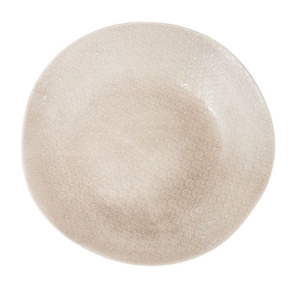 Eclectic Wonki Ware extra large stoneware serving bowl in a neutral tone with a unique hand-impressed textured pattern.
