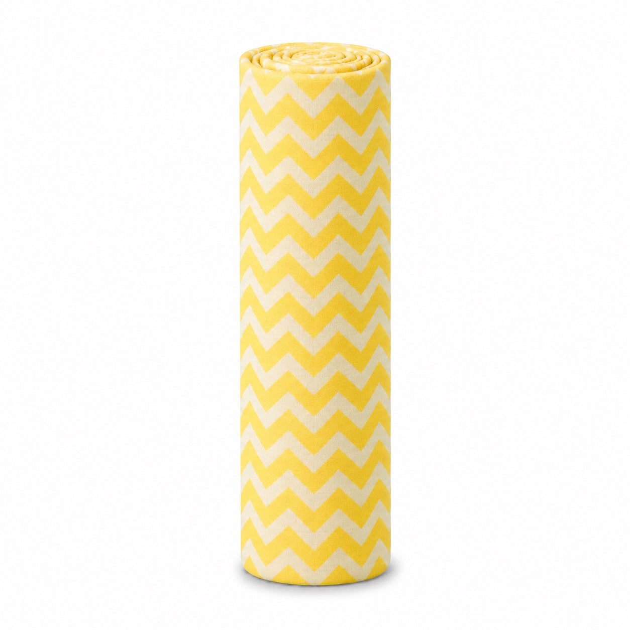 Eclectic rolled yellow and white chevron cotton flannel baby blanket with a soft brushed finish.