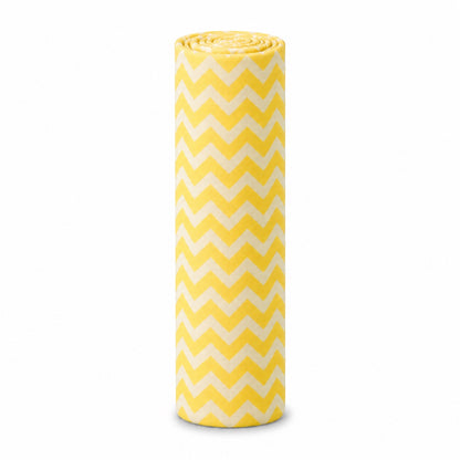 Eclectic rolled yellow and white chevron cotton flannel baby blanket with a soft brushed finish.