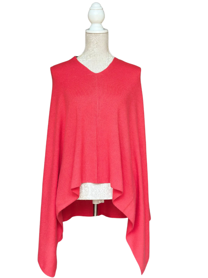 Raspberry Red Double Knit Cashmere Poncho - view 3
