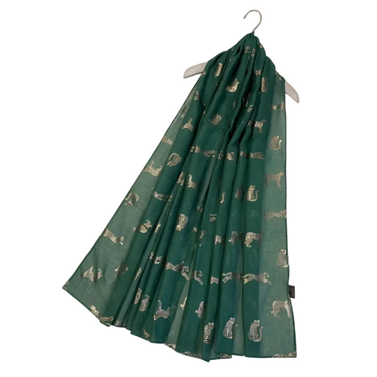 Forest Green Leopard Rose Gold Foiled Scarf - Cotton Scarf