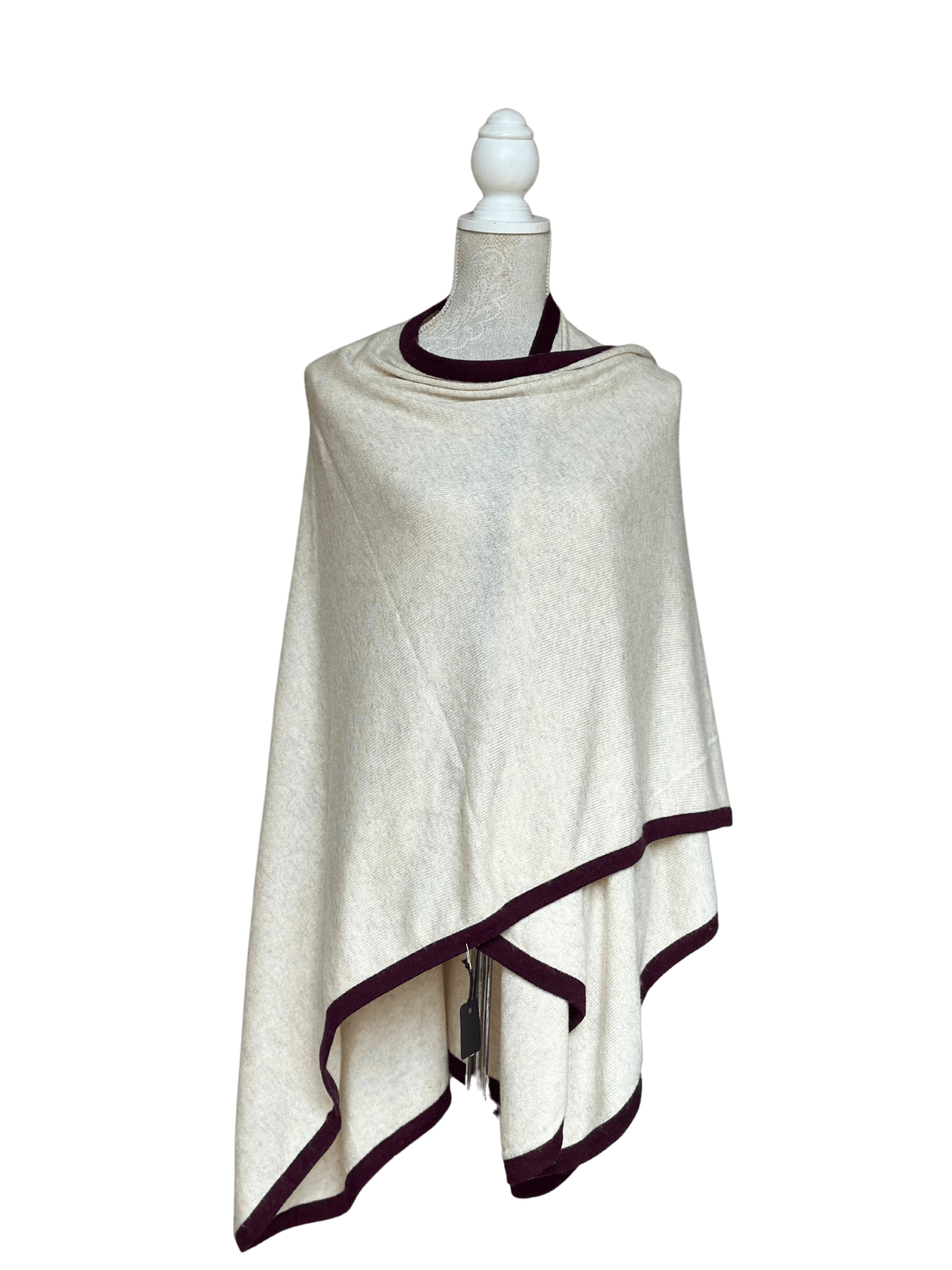 Ivory With Black Border Cashmere Blanket Wrap