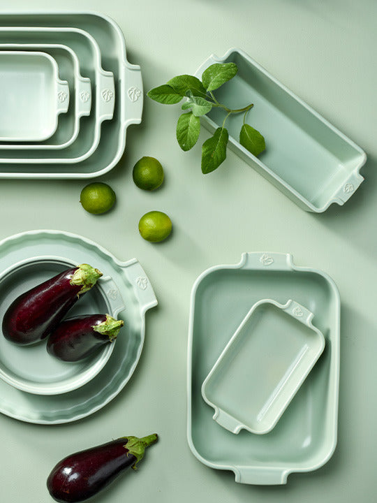 Peugeot Appolia ceramic bakeware sage green collection
