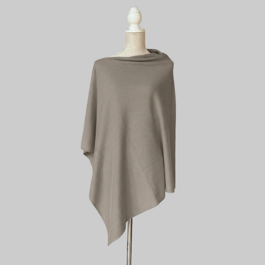 Warm Grey Double Knit Cashmere Poncho