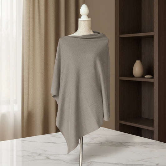 Warm Grey Double Knit Cashmere Poncho
