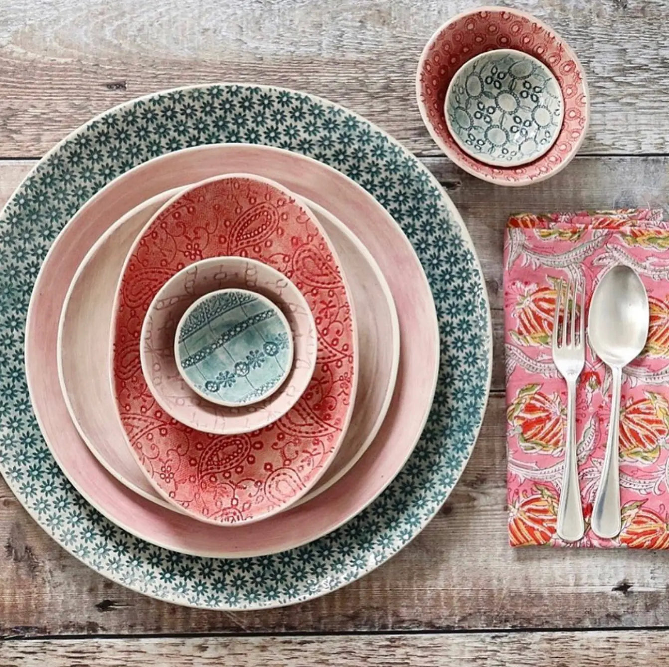 Wonki Ware ceramic tableware collection with colourful plates and bowls.