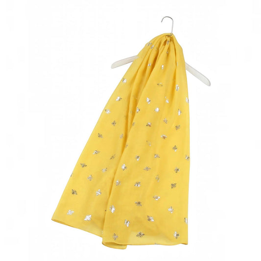 Yellow Silver Bee Print Scarf